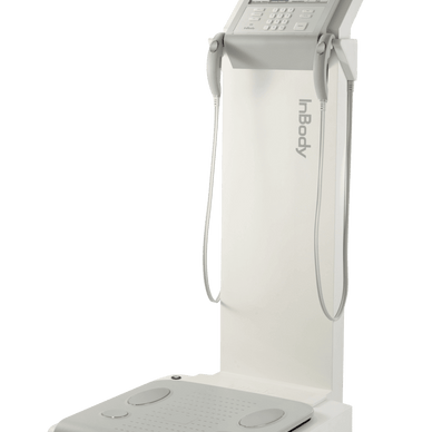 InBody body composition analyzer with touchscreen display and hand electrodes for clinical or home use