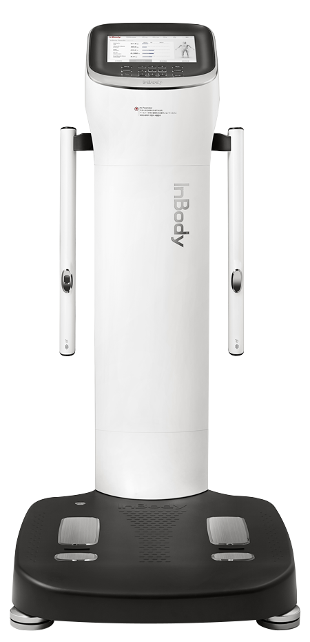 InBody body composition analyzer with digital display and hand grips for fitness and clinical use